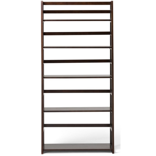 Simpli Home Acadian Wood 63" x 30" Transitional Ladder Shelf Bookcase in Brunette Brown
