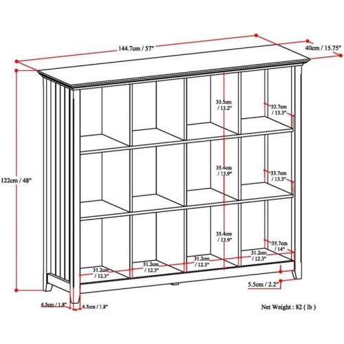 Simpli Home Acadian Wood 48" x 57" Transitional 12 Cube in Gray