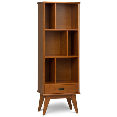 SIMPLI HOME  Draper Solid Hardood 64 " X 22 " Mid-Century Modern Bookcase And Storage Unit In Teak In Brown 