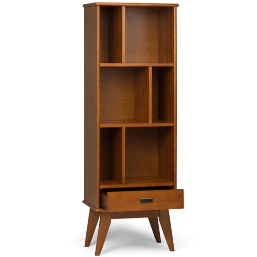 Simpli Home Draper Solid Hardood 64 " x 22 " Mid-Century Modern Bookcase and Storage Unit in Teak Brown