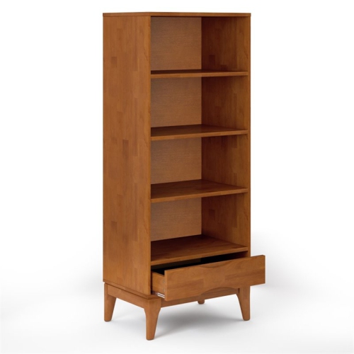 Simpli Home Harper Solid Hardood 60 " x 24 " Mid-Century Modern Bookcase with Storage in Teak Brown