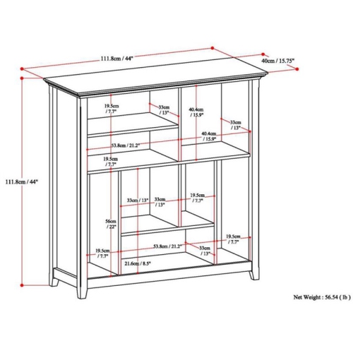 Simpli Home Amherst Wood 8 Multi Size Cube Bookcase in Hickory Brown