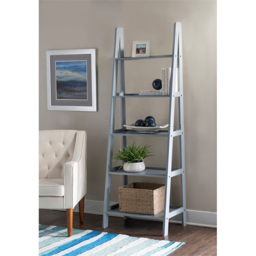 Linon Archdale Wood Ladder Bookshelf in Gray