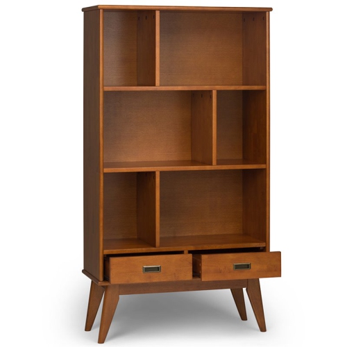 Simpli Home Draper Solid Hardood 64 " x 35 " Mid-Century Modern Bookcase and Storage Unit in Teak Brown