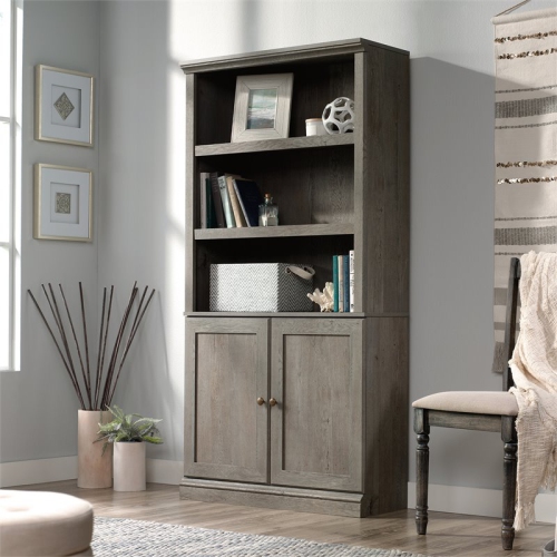 Sauder Misc Storage 3-Shelf 2-Door Tall Wood Bookcase in Mystic Oak