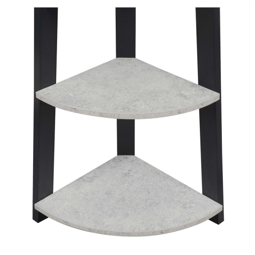 Newport Five-Tier Corner Bookcase in Faux Cement and Black Wood Finish