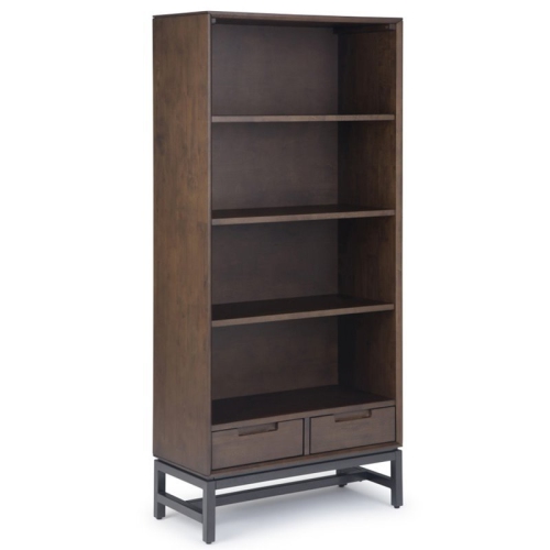 SIMPLI HOME  Banting Solid Hardood And Metal 66 " X 30 "rectangle Industrial Bookcase In Walnut Brown