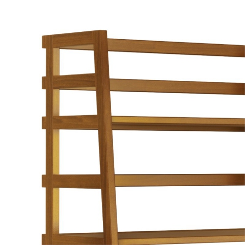 Simpli Home Acadian Wood 63" x 30" Transitional Ladder Shelf Bookcase in Light Golden Brown