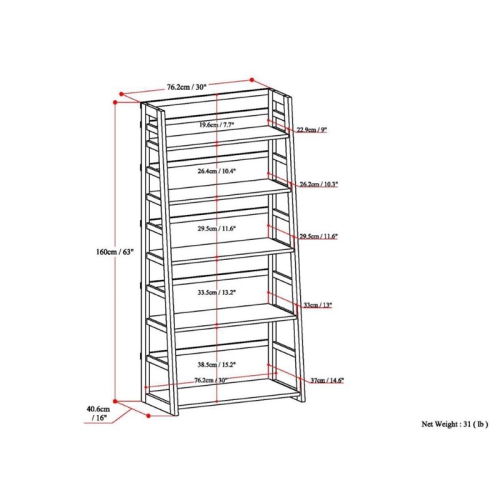 Simpli Home Acadian Wood 63" x 30" Transitional Ladder Shelf Bookcase in Light Golden Brown