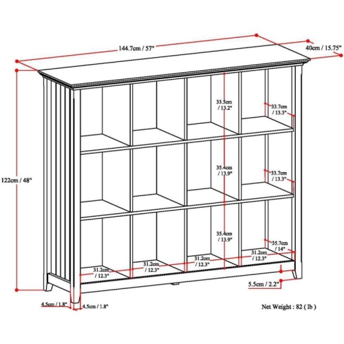 Simpli Home Acadian Solid Wood 48 " x 57 " Transitional 12 Cube Storage in Black