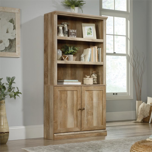 Sauder Misc Storage 3-Shelf 2-Door Tall Wood Bookcase in Lintel Oak