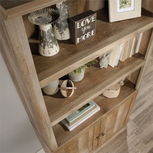 Sauder Misc Storage 3-Shelf 2-Door Tall Wood Bookcase in Lintel Oak