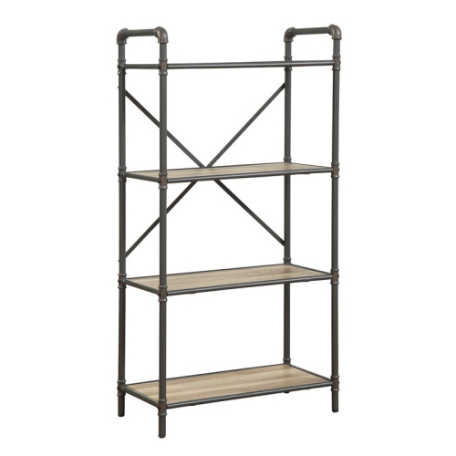 ACME FURNITURE  Acme Itzel 4 Wooden Tiers Rectangular Bookshelf In Antique Oak And Sandy In Gray