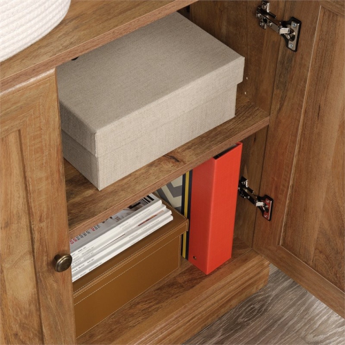 Sauder Misc Storage 3-Shelf 2-Door Tall Wood Bookcase in Sindoori Mango Beige