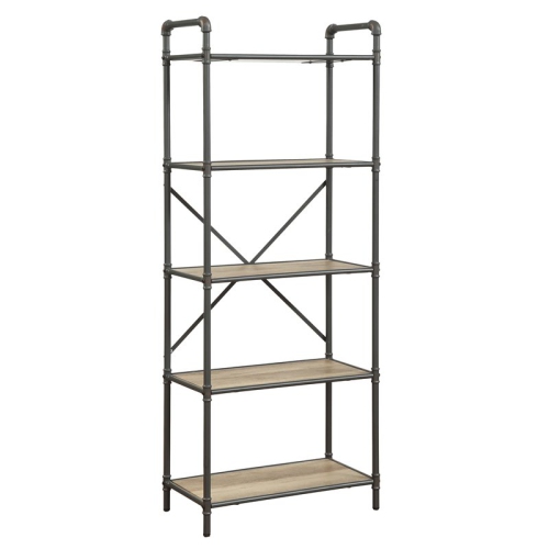 ACME FURNITURE  Acme Itzel 5 Wooden Tiers Rectangular Bookshelf In Antique Oak And Sandy In Gray