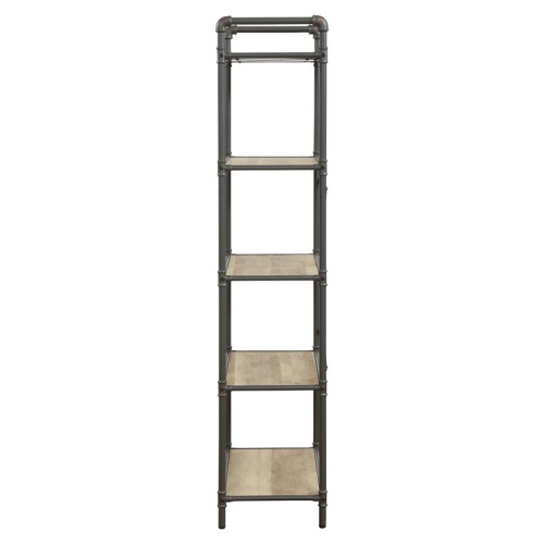 ACME Itzel 5 Wooden Tiers Rectangular Bookshelf in Antique Oak and Sandy Gray