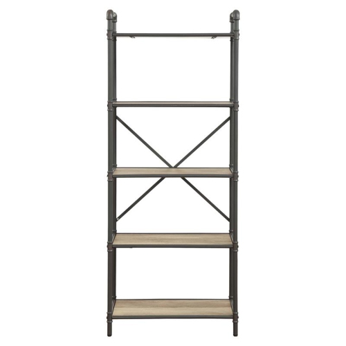 ACME Itzel 5 Wooden Tiers Rectangular Bookshelf in Antique Oak and Sandy Gray