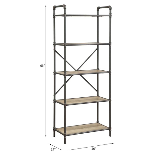 ACME Itzel 5 Wooden Tiers Rectangular Bookshelf in Antique Oak and Sandy Gray