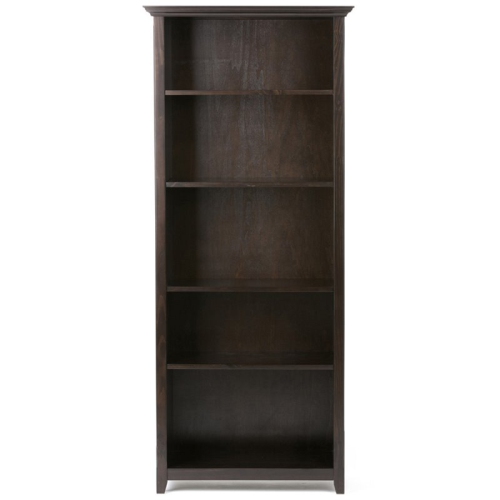 Simpli Home Amherst Solid Wood 70" Tall 5-Shelf Bookcase in Hickory Brown