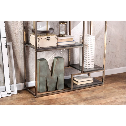Furniture of America Jan Contemporary Metal 6-Shelf Bookcase in Gold Champagne