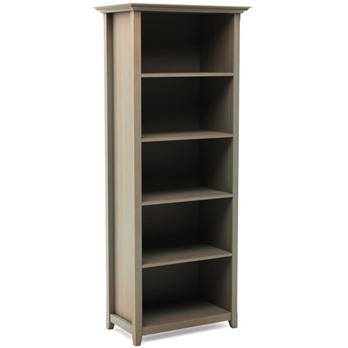 Simpli Home Amherst Solid Wood 70" Tall 5-Shelf Bookcase in Distressed Gray