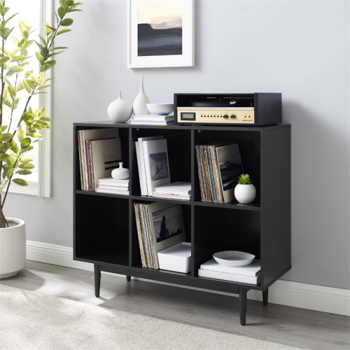 Crosley Liam 6 Cubby Wooden Bookcase in Black