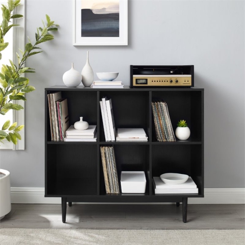Crosley Liam 6 Cubby Wooden Bookcase in Black