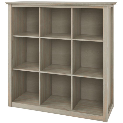Simpli Home Artisan Wood 45" x 43" Transitional 9 Cube Bookcase and Unit in Gray
