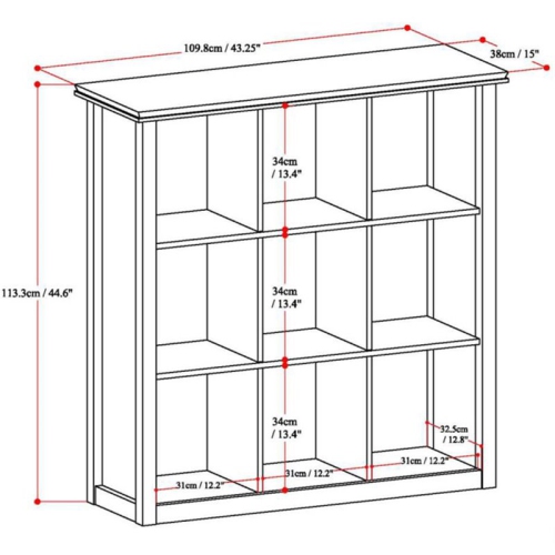 Simpli Home Artisan Wood 45" x 43" Transitional 9 Cube Bookcase and Unit in Gray