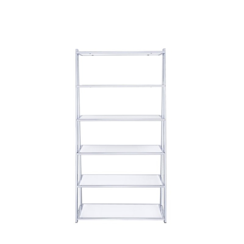 ACME Coleen Leaning Bookcase in White High Gloss and Chrome