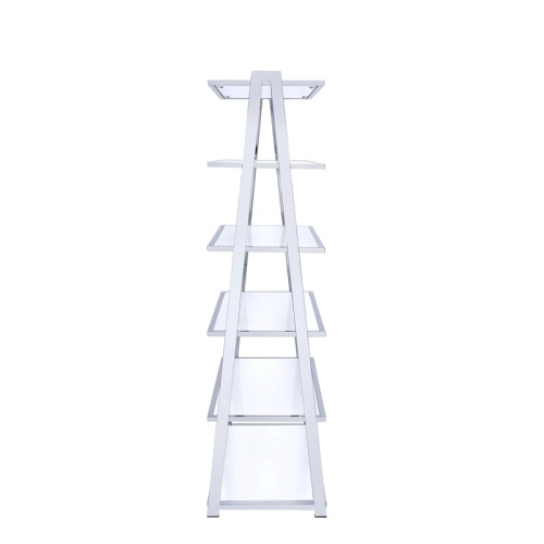 ACME Coleen Leaning Bookcase in White High Gloss and Chrome