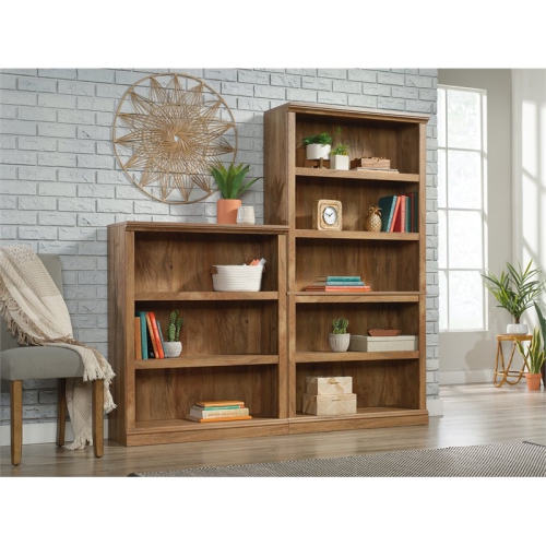 Sauder Misc Storage Contemporary 3-Shelf Wood Bookcase in Sindoori Mango Beige