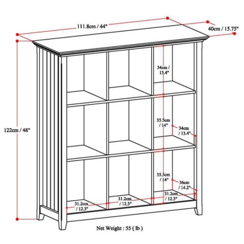 Simpli Home Acadian Wood Transitional 9 Cube Bookcase and Unit in Brunette Brown