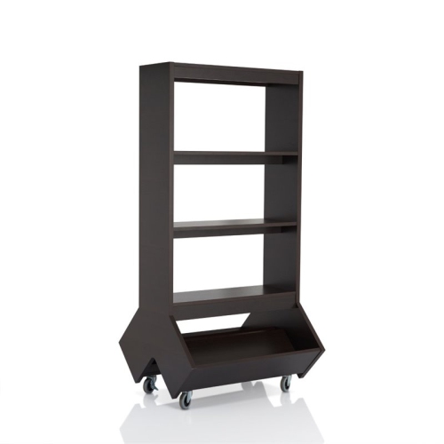 FURNITURE OF AMERICA  Normand Transitional Wood Bookcase With Casters In Espresso