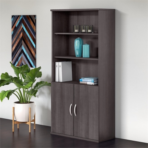Bowery Hill Contemporary Wood 5 Shelf Bookcase in Storm Gray