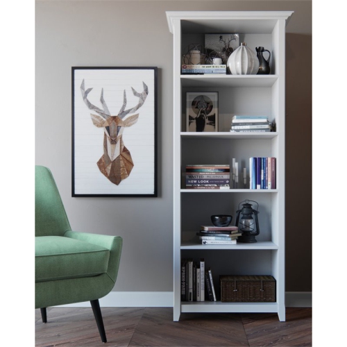 Simpli Home Amherst Solid Wood 70" Tall 5-Shelf Bookcase in White