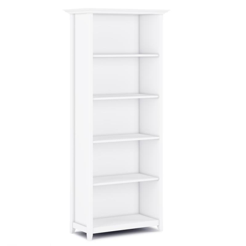 Simpli Home Amherst Solid Wood 70" Tall 5-Shelf Bookcase in White