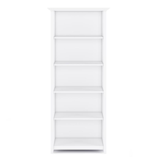 Simpli Home Amherst Solid Wood 70" Tall 5-Shelf Bookcase in White