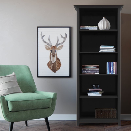 Simpli Home Amherst Solid Wood 70" Tall 5-Shelf Bookcase in Black