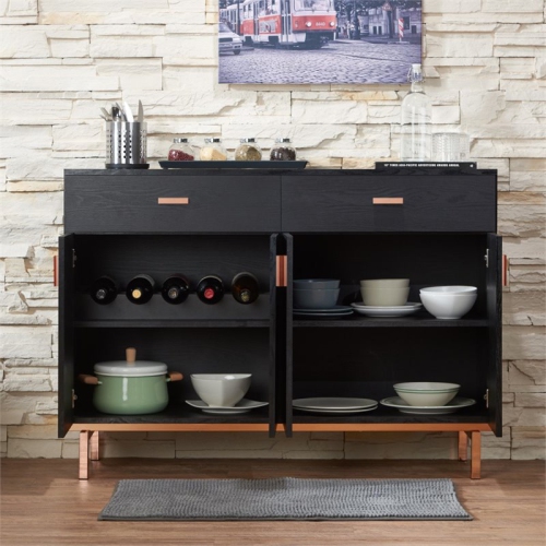 Furniture of America Coloma Wood 2-Drawer Buffet Server in Black and Rose Gold