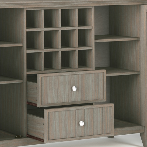 Simpli Home Bedford Wood 54" Transitional Sideboard Buffet and Wine Rack in Gray