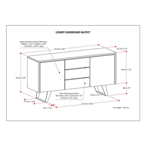 Simpli Home Lowry Solid Acacia Wood Sideboard Buffet in Gray