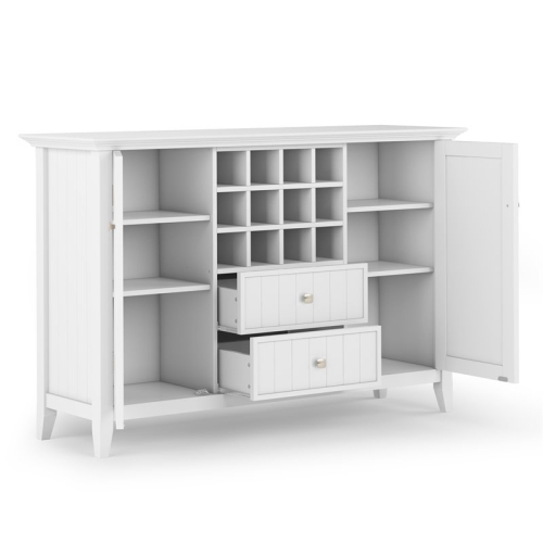Simpli Home Bedford Wood 54" Transitional Sideboard Buffet and Wine Rack in White