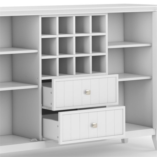 Simpli Home Bedford Wood 54" Transitional Sideboard Buffet and Wine Rack in White