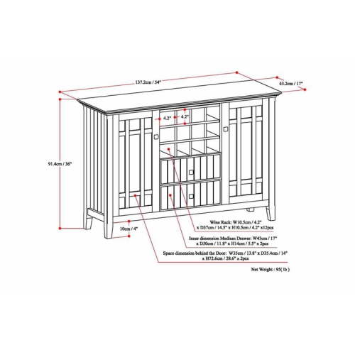 Simpli Home Bedford Wood 54" Transitional Sideboard Buffet and Wine Rack in White