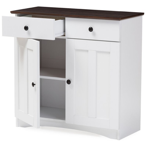 Baxton Studio Lauren Server in White and Dark Brown