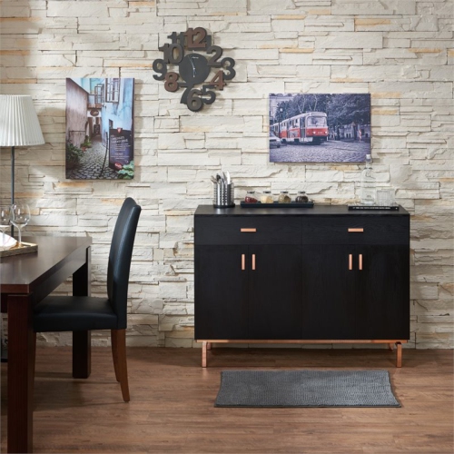 Bowery Hill Modern 2 Drawer Wood Buffet Table in Black