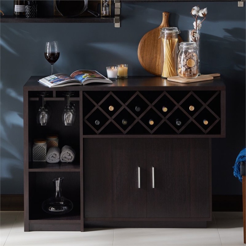 Furniture of America Derick Wood Multi-Storage Buffet Cabinet in Espresso