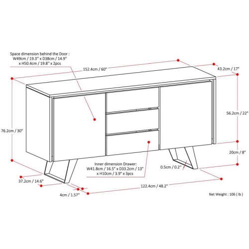 Simpli Home Lowry Solid Acacia Wood Sideboard Buffet in Golden Wheat