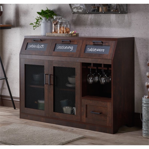 FURNITURE OF AMERICA  Coffman Wood Wine Storage Buffet In Vintage Walnut